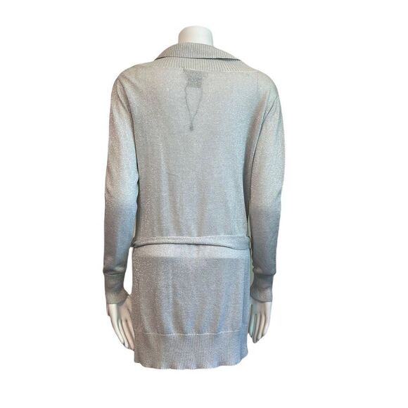 3/$25 NESLAY Shimmer Sparkle Silver Belted Long Sleeves Cardigan.Size XS - Picture 3 of 9